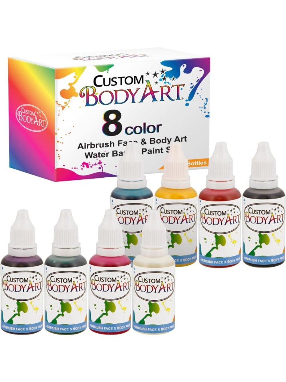 Vibrant 8 Color Primary Airbrush Face & Body Paint - Water-Based, 1 oz Custom